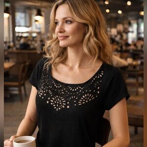 WHBM black shirt, Beige peek through design